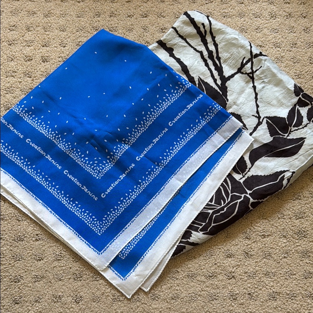 Blue and Black Floral Scarf Set